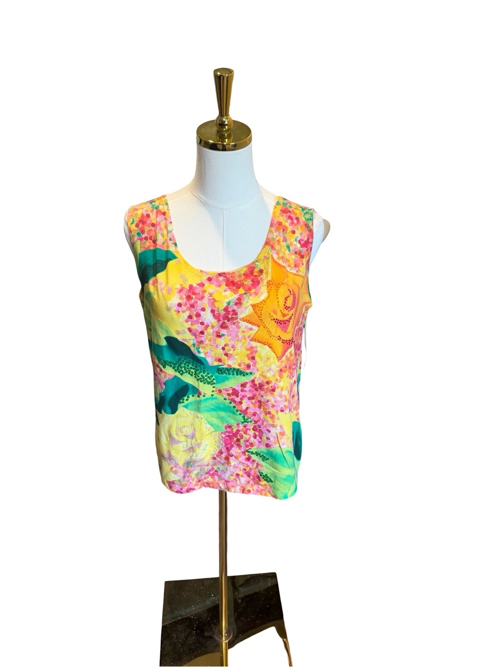 Y2K Nancy bolen Floral Scoop Neck Tank Top in Yellow & Green